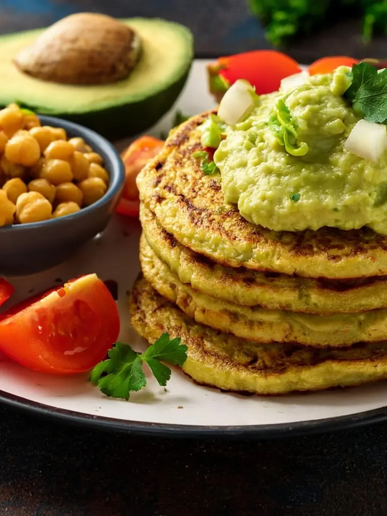 Chickpea Pancakes with Avocado and Tomatoes