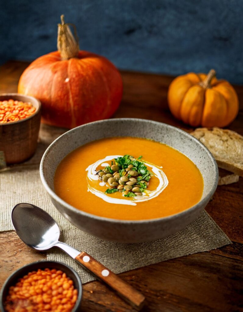 Hearty pumpkin and lentil soup