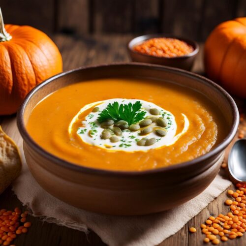 Hearty pumpkin and lentil soup