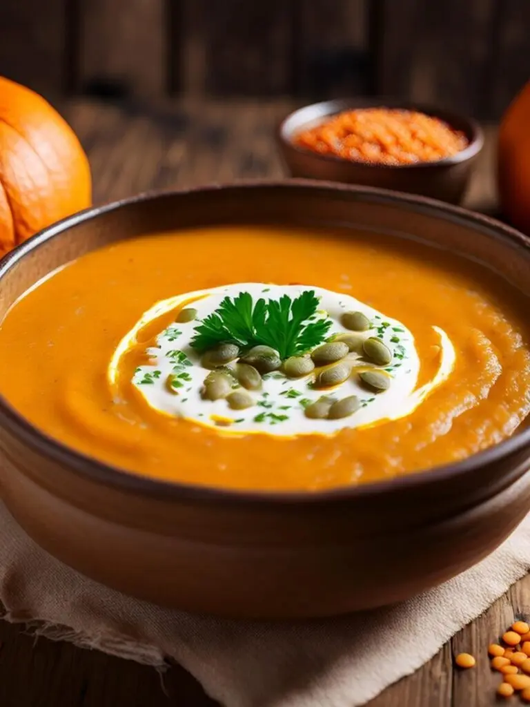 Hearty pumpkin and lentil soup