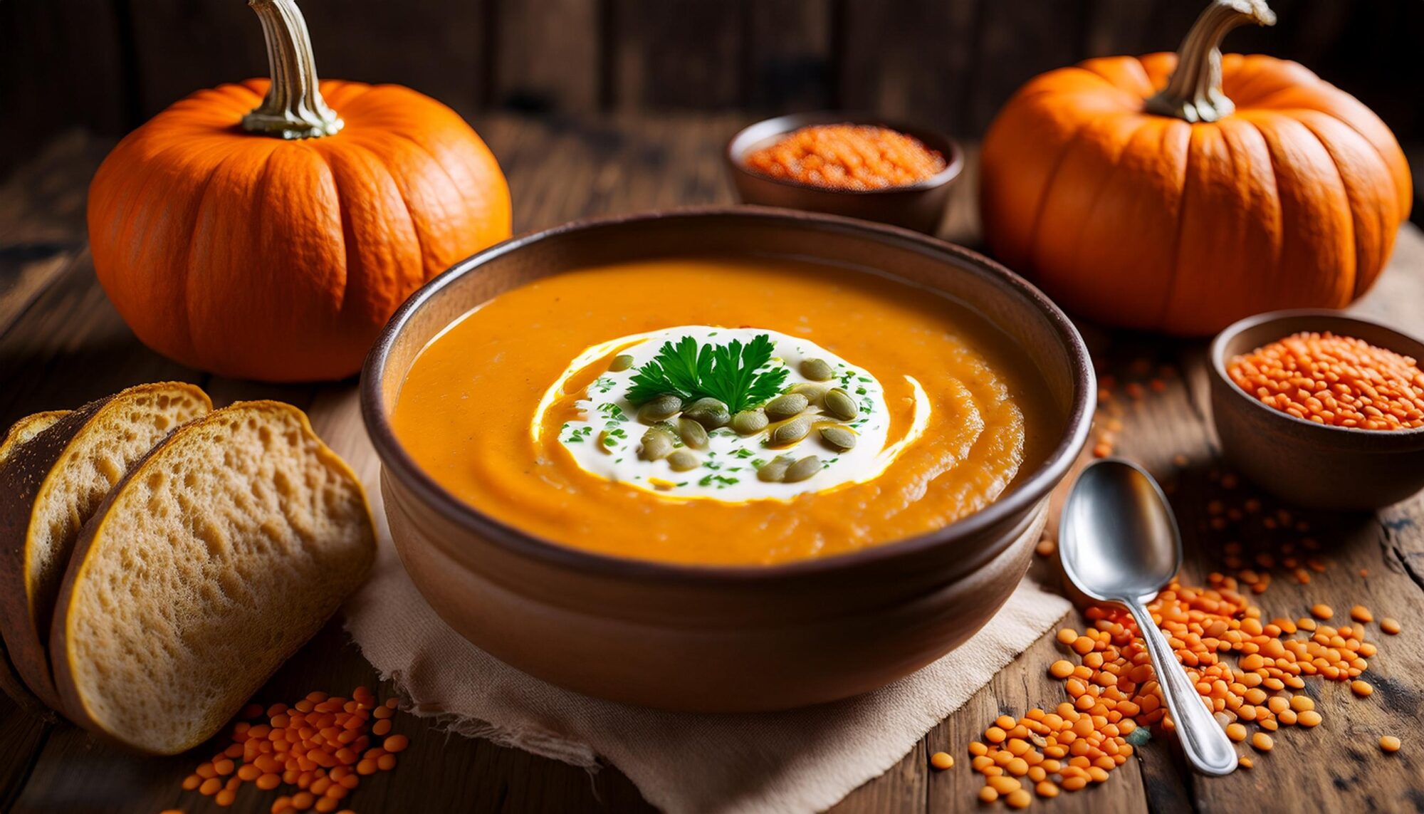 Hearty pumpkin and lentil soup