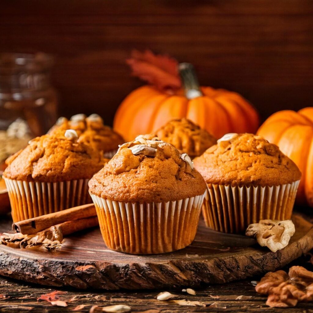 freshly baked vegan pumpkin muffins. The muffins